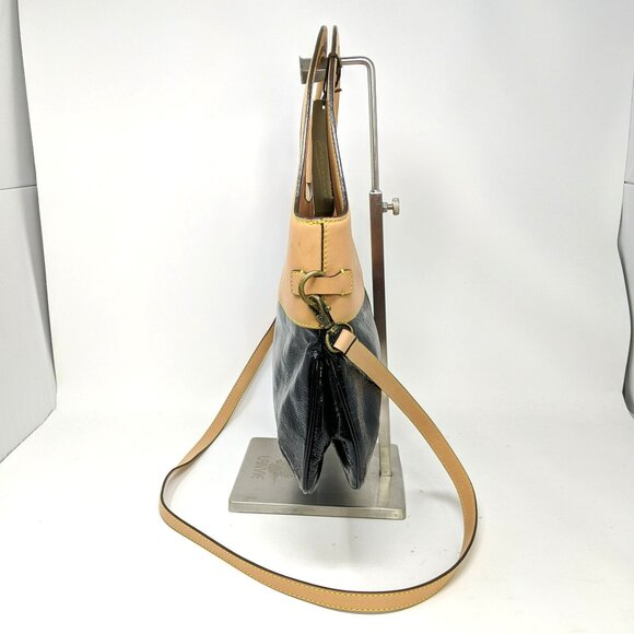 Etienne Privee Purse Bag Black Tan Satchel Leather Top Handle Strap - Picture 4 of 12